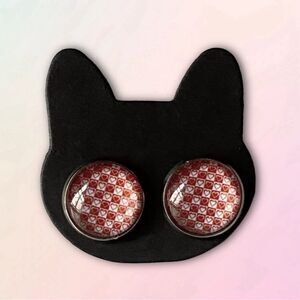 12MM, Round Red, Heart Checkerboard Earrings, Unisex